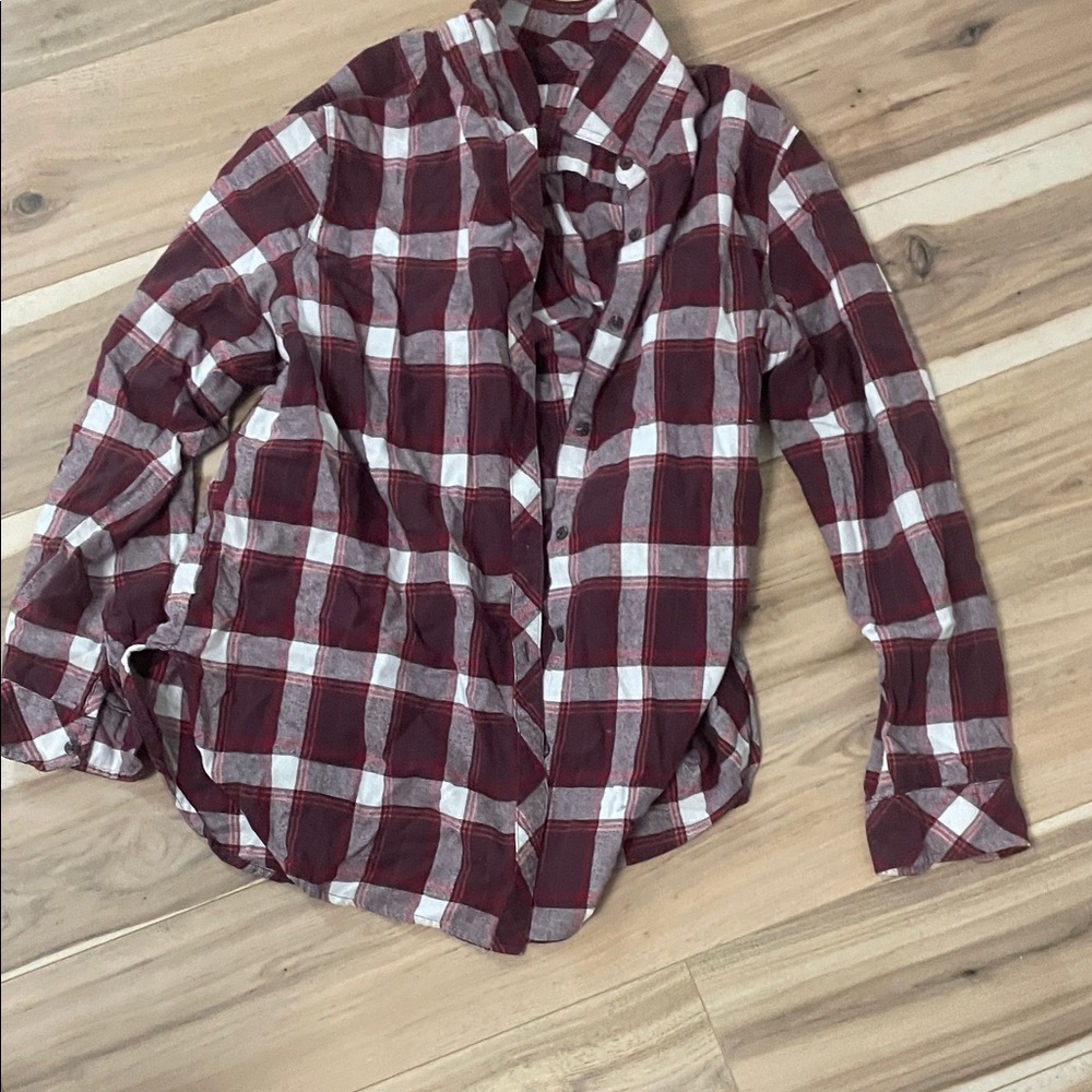 Boston Traders Maroon and White Plaid Shirt